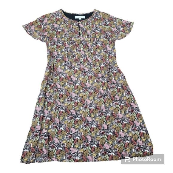 LOFT Paradise Pintucked Side Tie Dress Safari Print Front Button Lined Size S - Picture 6 of 12